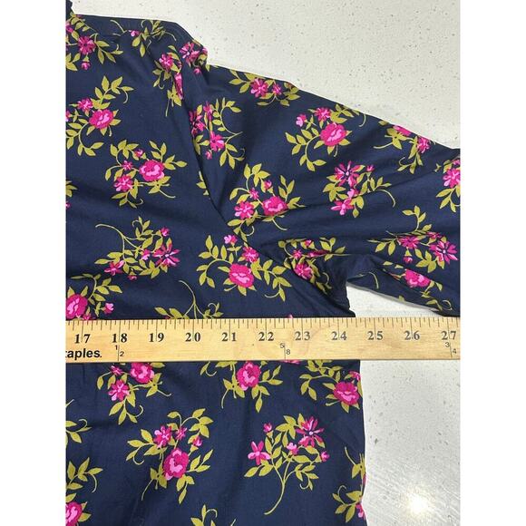 Woman Within Button Up Top L 18/20 Blue Floral 3/4 Sleeves Cotton Mature Casual - Picture 6 of 7